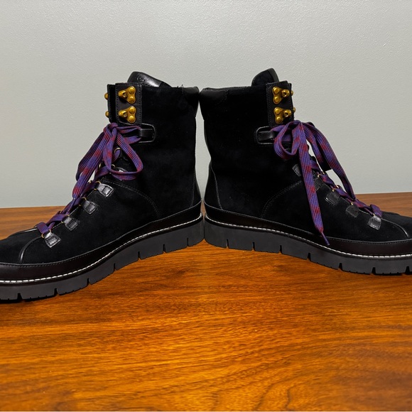 J. Crew Suede Leather Black Lace Up Boots Purple Laces - Picture 8 of 11